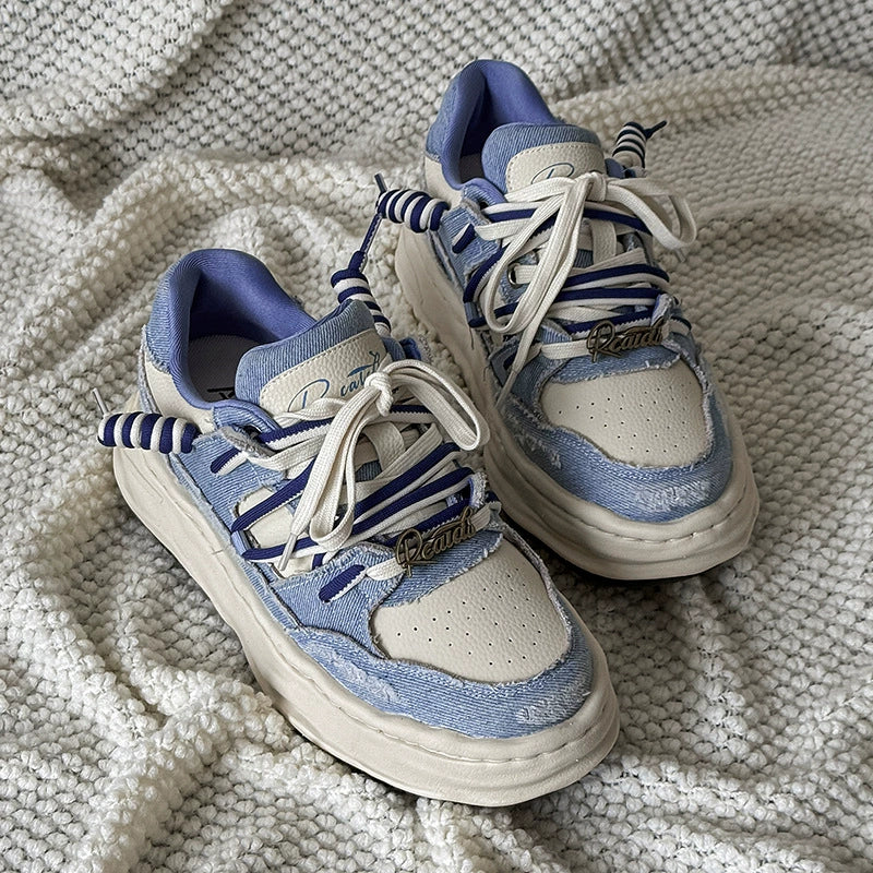 Men's all-season versatile washed denim low-top sneakers