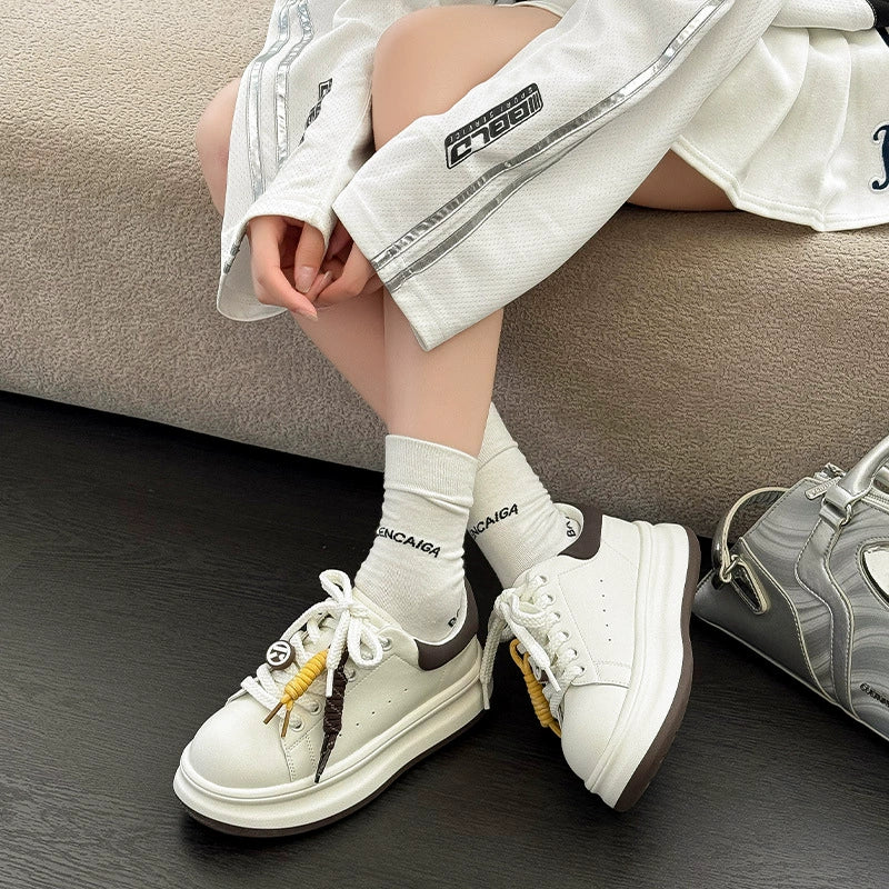 Women's casual and fashionable leather platform wedge heels for tall people, slim figures, simple and versatile slip-on shoes