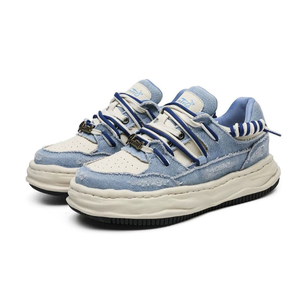 Men's all-season versatile washed denim low-top sneakers