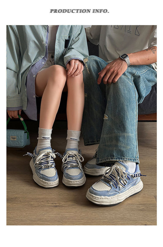 Men's all-season versatile washed denim low-top sneakers
